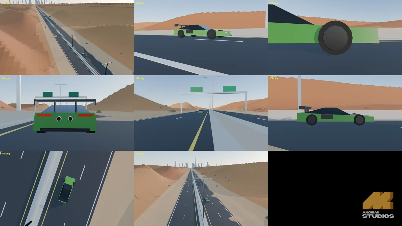 Storyboard with the 8 shots of the desert previs