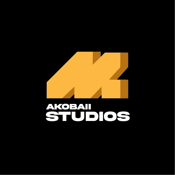 Akobaii Studios logo in amber on black