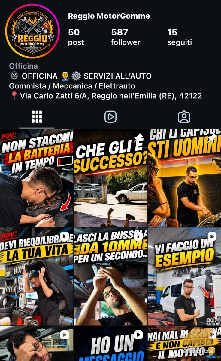 Reggio Motor Gomme Instagram profile and reel covers