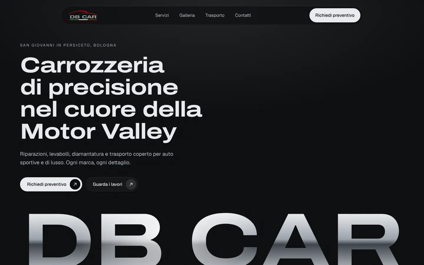 DB Car website homepage: precision body shop in the Motor Valley