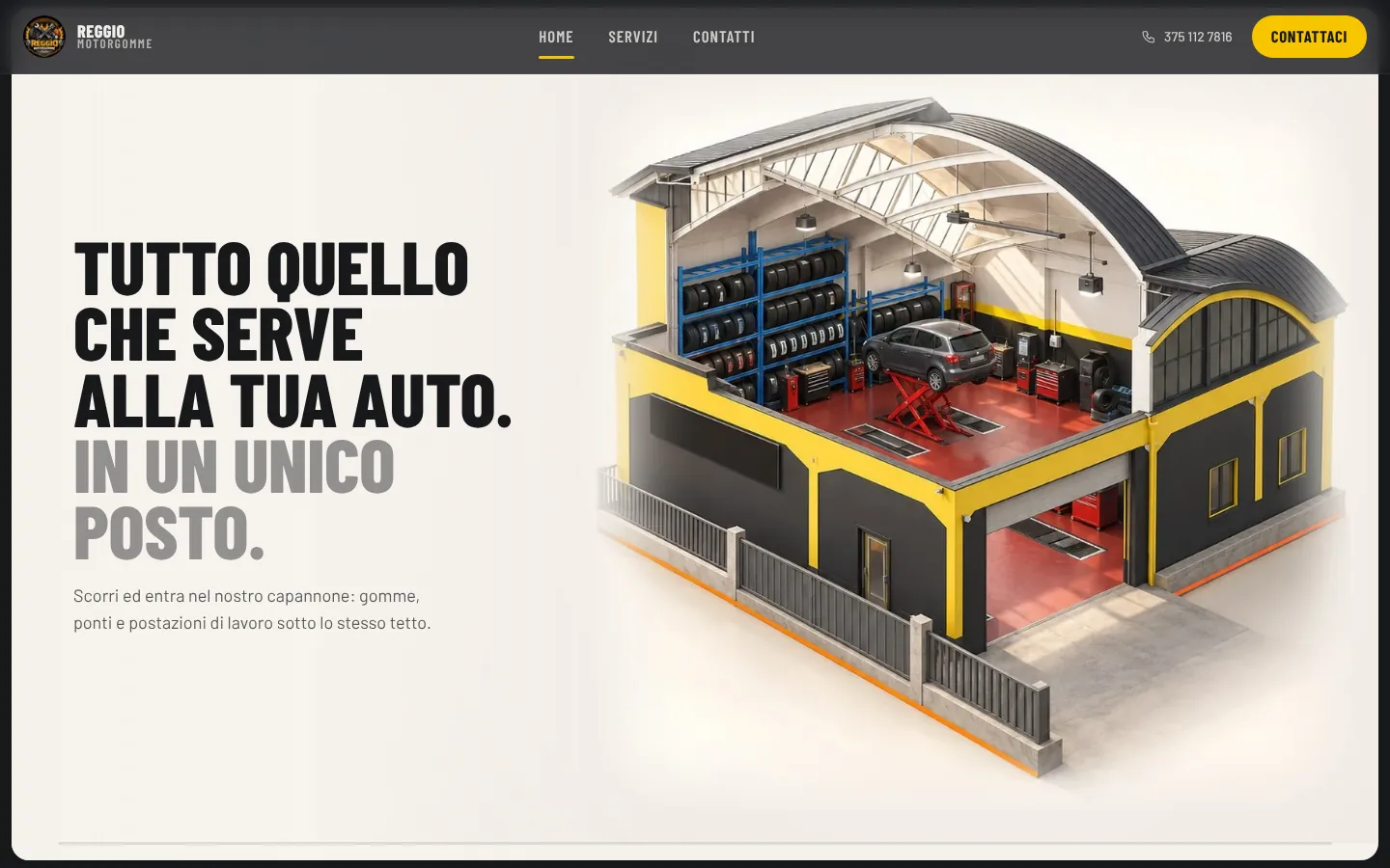 Reggio Motor Gomme website: 3D cutaway of the workshop