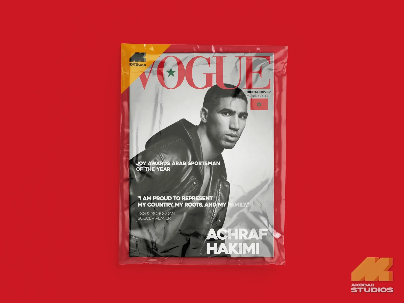 Magazine cover concept in a red foil mockup